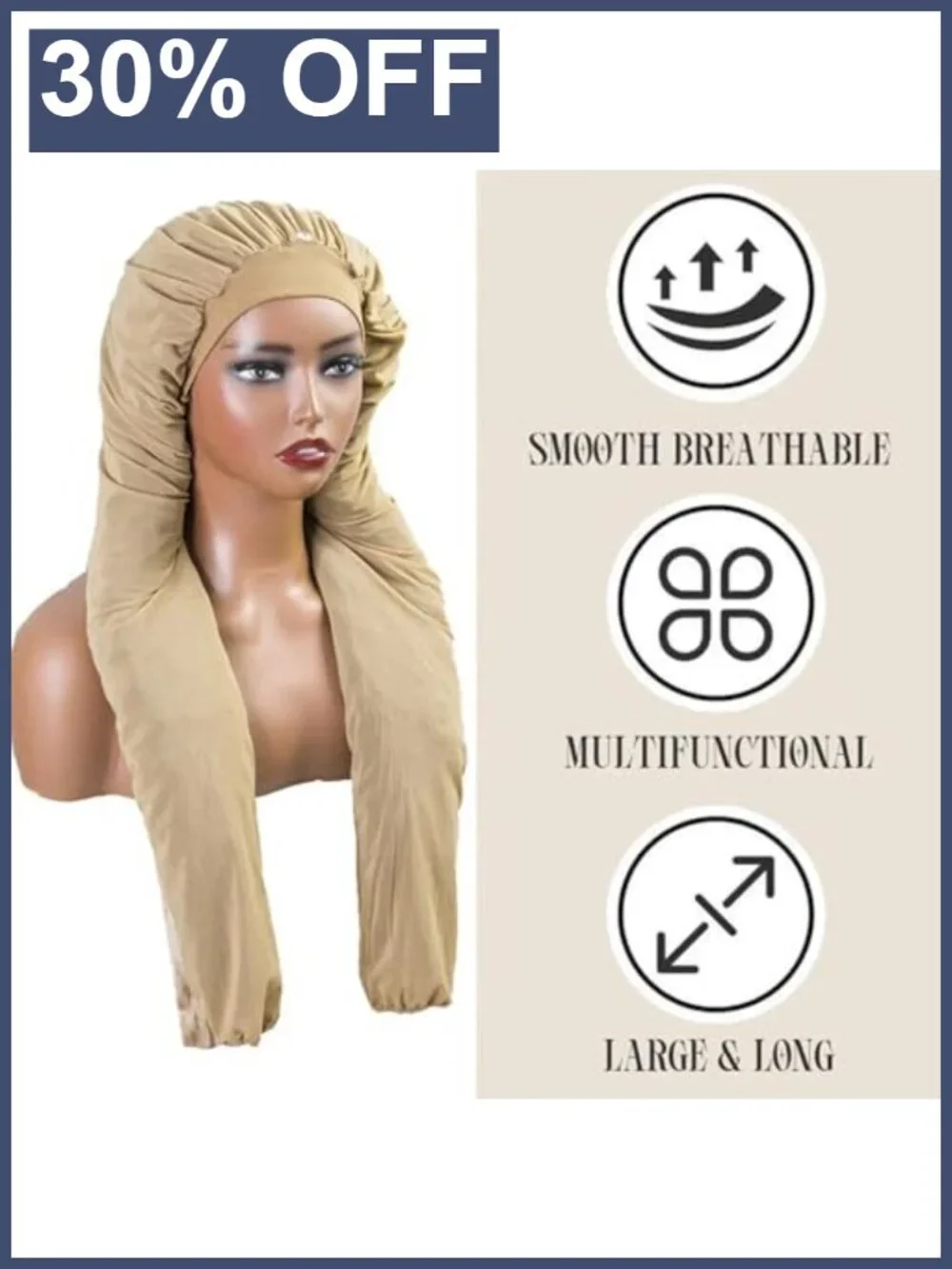 Long Hair Bonnet for Braids, Sleeping, Breathable Stretch Nylon Night Cap